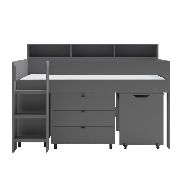 Dark Grey Mid Sleeper Cabin Bed with Desk and Storage - Aire