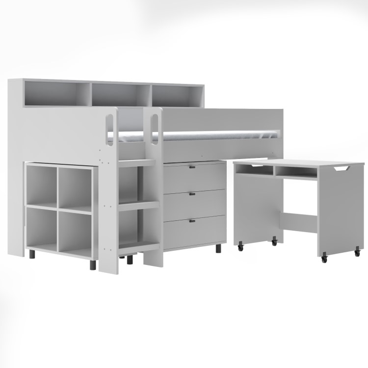 Grey Mid Sleeper Cabin Bed with Desk and Storage - Aire