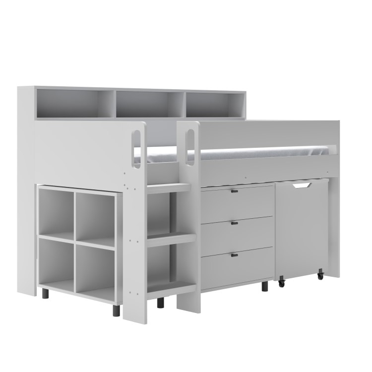 Grey Mid Sleeper Cabin Bed with Desk and Storage - Aire