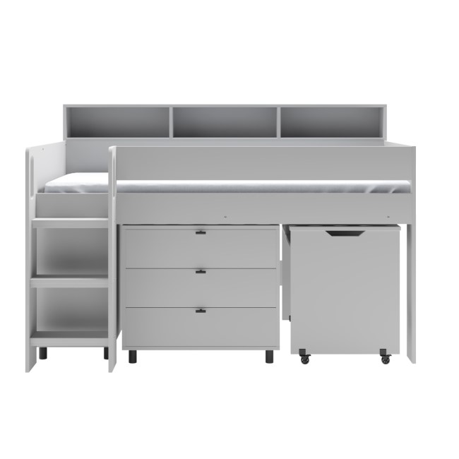 Grey Mid Sleeper Cabin Bed with Desk and Storage - Aire