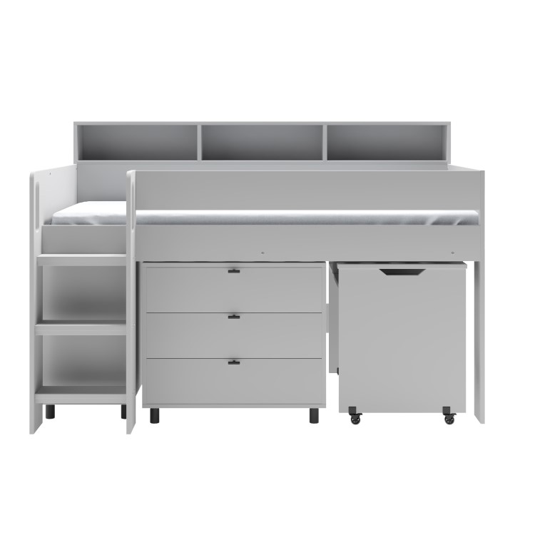 Grey Mid Sleeper Cabin Bed with Desk and Storage - Aire