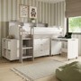 White and Oak Mid Sleeper Cabin Bed with Desk and Storage - Aire