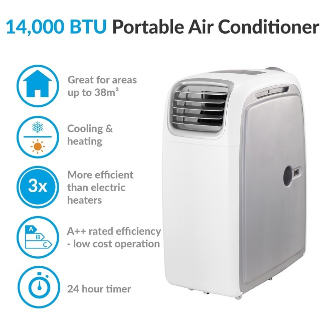 electriQ AirFlex 14000 BTU 4kW Portable Air Conditioner with Heat Pump