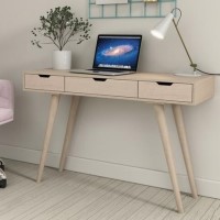 GRADE A1 - Pale Wood Desk with Drawers - Nordic - Ajax