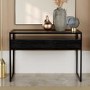 Large Black Glass Top Console Table with Drawers & Black Legs - Akila