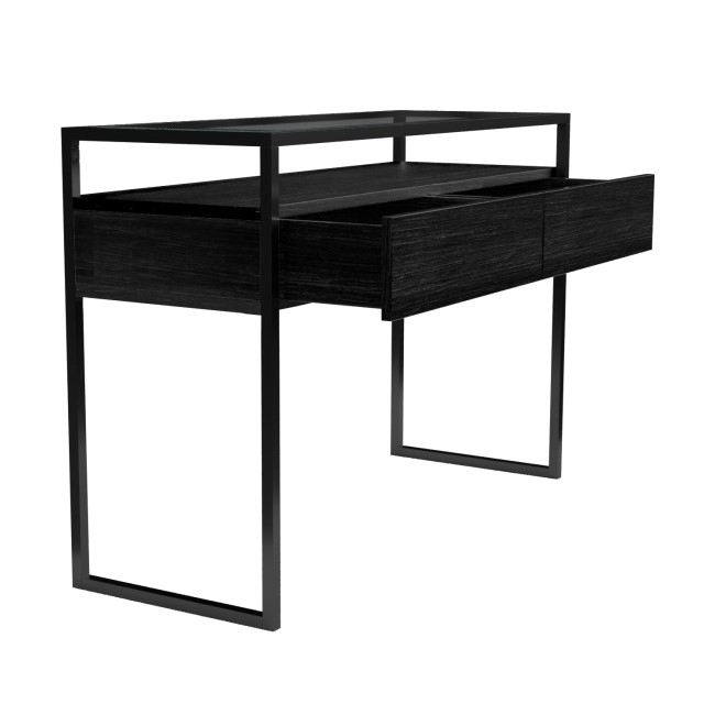 Large Black Glass Top Console Table with Drawers & Black Legs - Akila