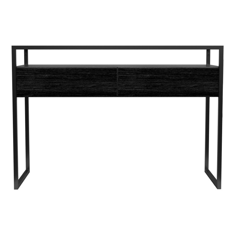 Large Black Glass Top Console Table with Drawers & Black Legs - Akila