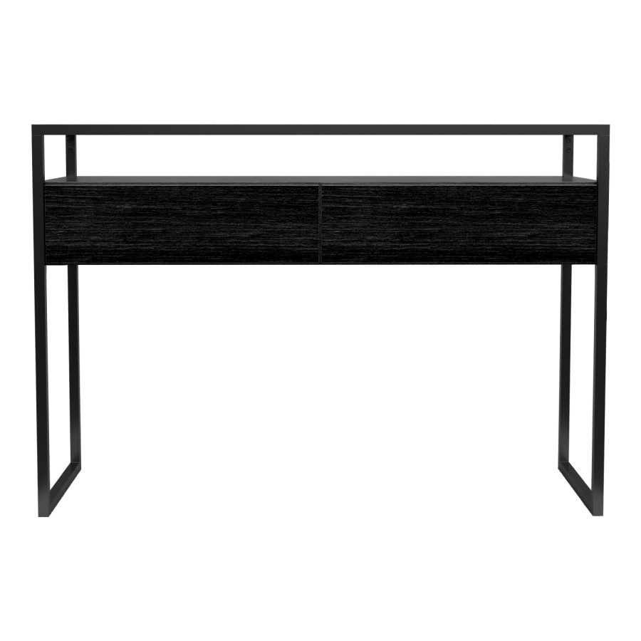 Large Black Glass Top Console Table with Drawers & Black Legs - Akila