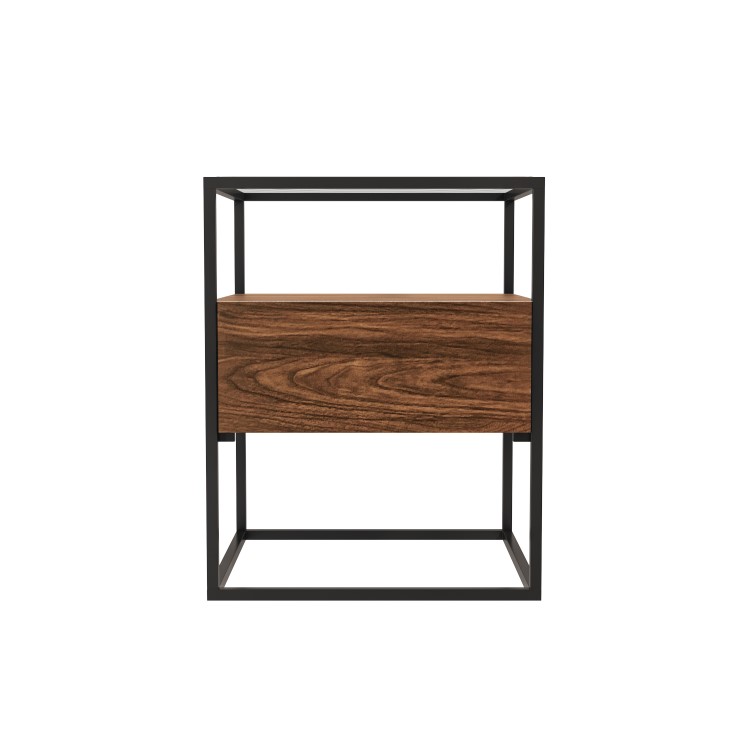 Square Walnut and Glass Top Side Table with Storage - Akila