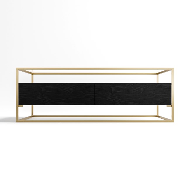 Rectangular Black and Gold Glass Top Coffee Table with Storage - Akila