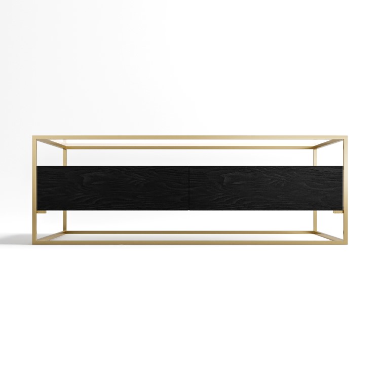 Rectangular Black and Gold Glass Top Coffee Table with Storage - Akila