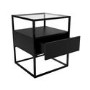 Square Black Glass Top Side Table with Storage - Akila
