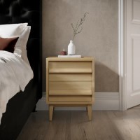 Light Oak 2 Drawer Bedside Table - Aksel