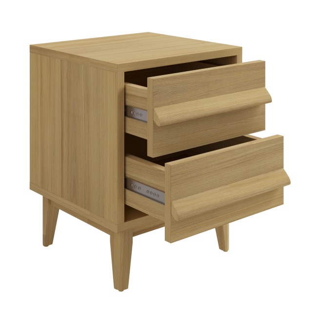 Light Oak 2 Drawer Bedside Table - Aksel