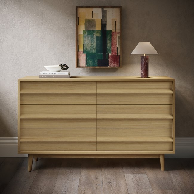 WIde Light Oak Chest of 6 Drawers - Aksel