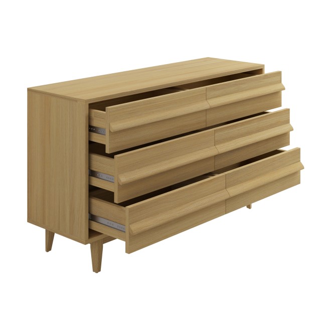 WIde Light Oak Chest of 6 Drawers - Aksel