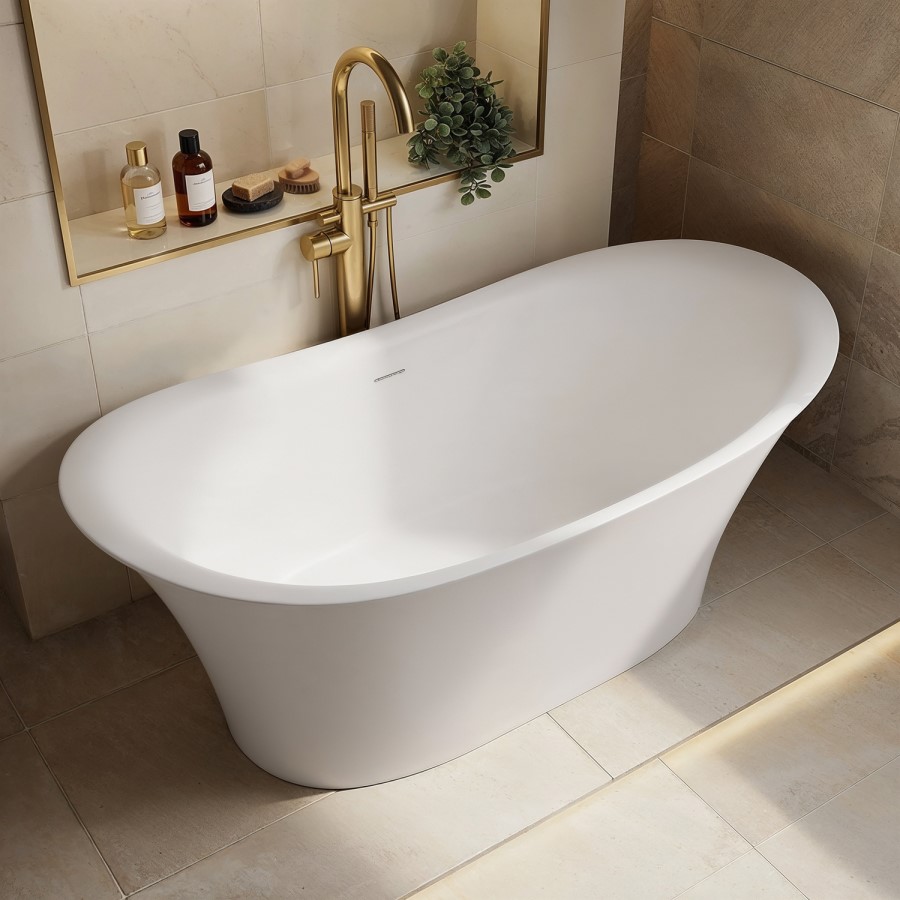 Matt White Freestanding Double Ended Bath 1600 x 790mm - Alba