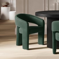 Green Upholstered Curved Dining Chair with Arms - Alba