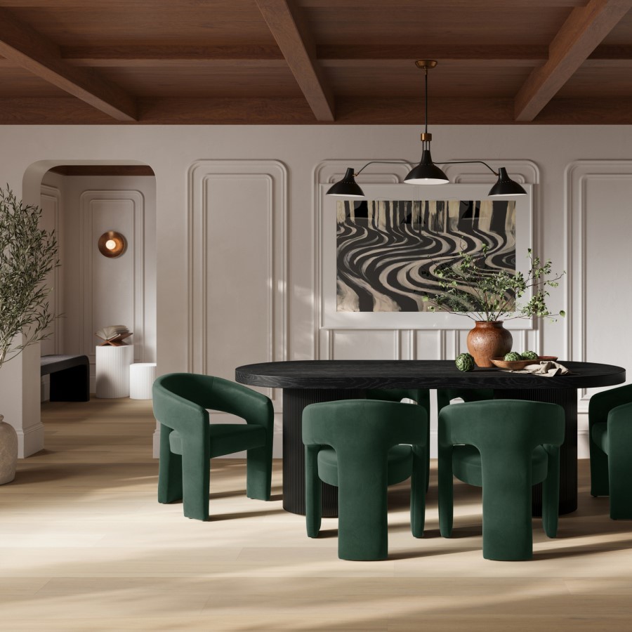 Green Upholstered Curved Dining Chair with Arms - Alba