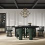 Green Upholstered Curved Dining Chair with Arms - Alba