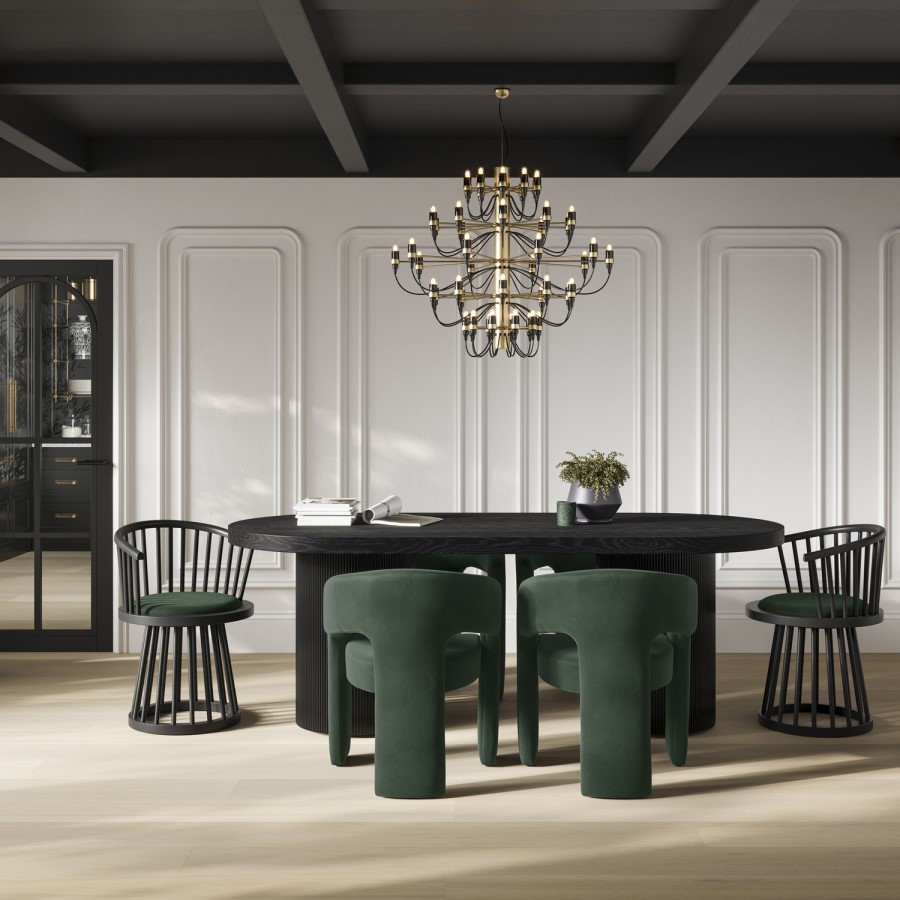Green Upholstered Curved Dining Chair with Arms - Alba