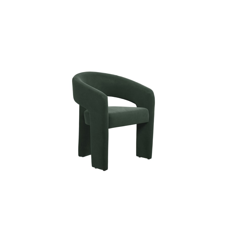 Green Upholstered Curved Dining Chair with Arms - Alba
