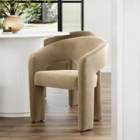 Beige Upholstered Curved Dining Chair with Arms - Alba