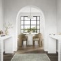 Beige Upholstered Curved Dining Chair with Arms - Alba