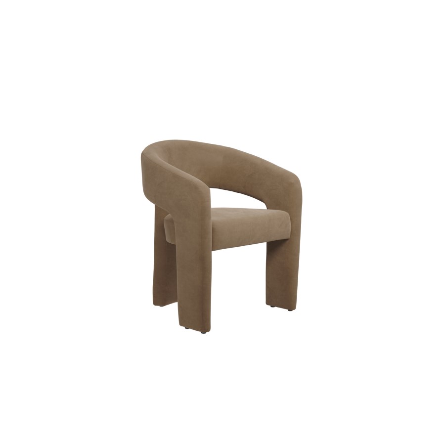 Beige Upholstered Curved Dining Chair with Arms - Alba