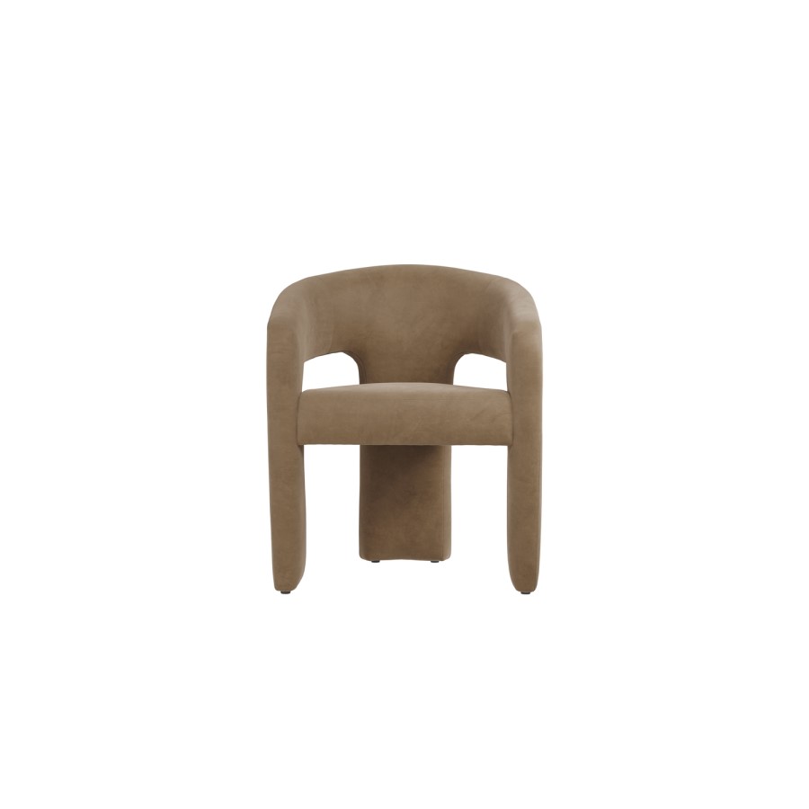 Beige Upholstered Curved Dining Chair with Arms - Alba