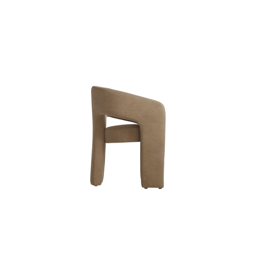 Beige Upholstered Curved Dining Chair with Arms - Alba