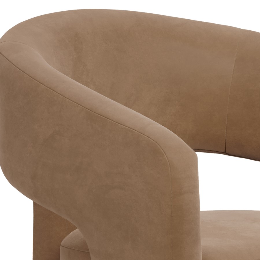 Beige Upholstered Curved Dining Chair with Arms - Alba