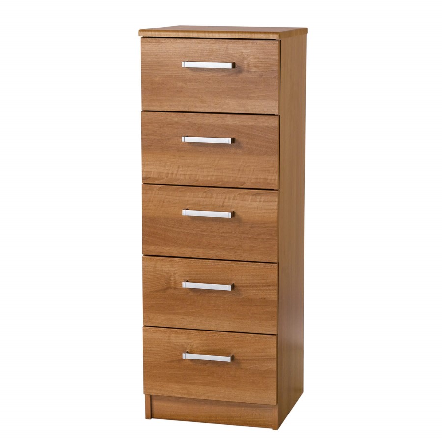 One Call Furniture Alive 5 Drawer Tall Boy in Natural Aida Walnut