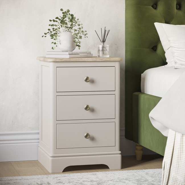 ONLY OPENED - Tall Oak and Cream 3-Drawer Bedside Table - Alexander