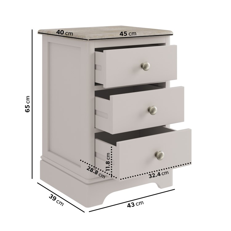 Tall Oak and Cream 3-Drawer Bedside Table - Alexander