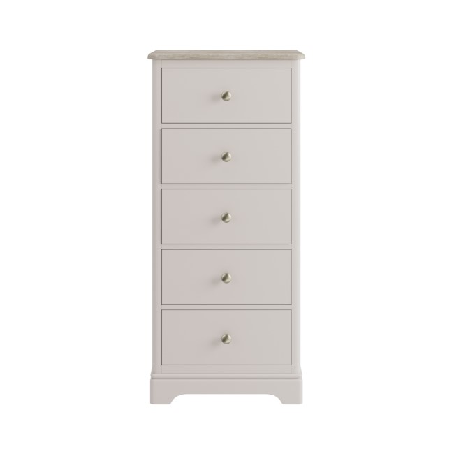 Tall Narrow Oak and Cream Chest of 5 Drawers - Alexander