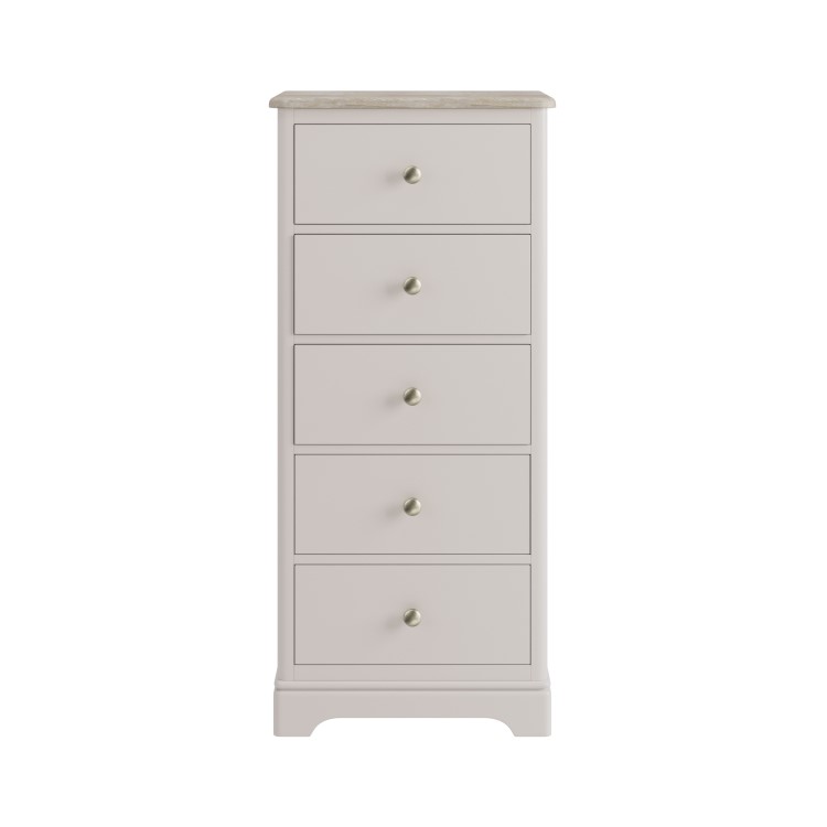 Tall Narrow Oak and Cream Chest of 5 Drawers - Alexander