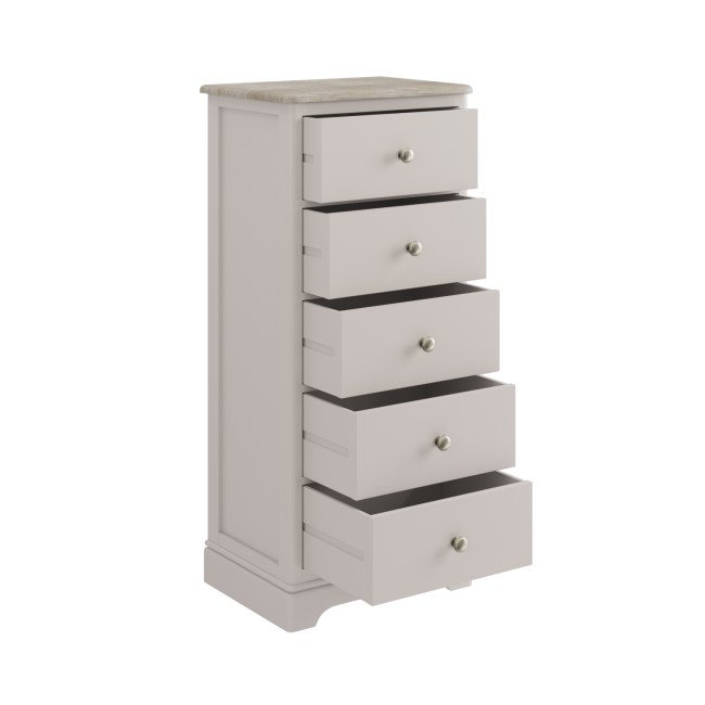 Tall Narrow Oak and Cream Chest of 5 Drawers - Alexander