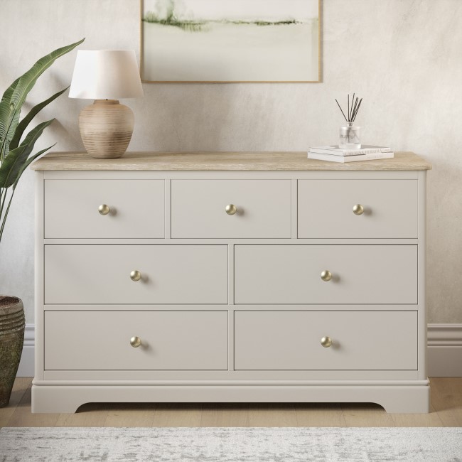 Wide Oak and Cream Chest of 7 Drawers - Alexander - Furniture123