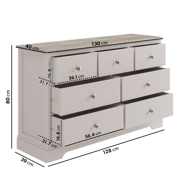 Wide Oak and Cream Chest of 7 Drawers - Alexander