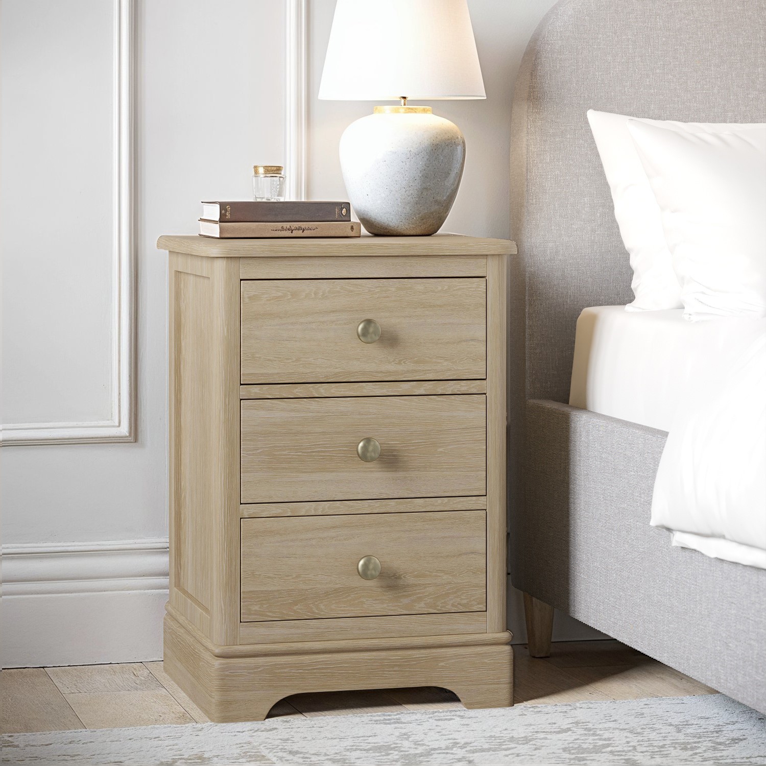Tall Oak 3-Drawer Bedside Table - Alexander - Furniture123