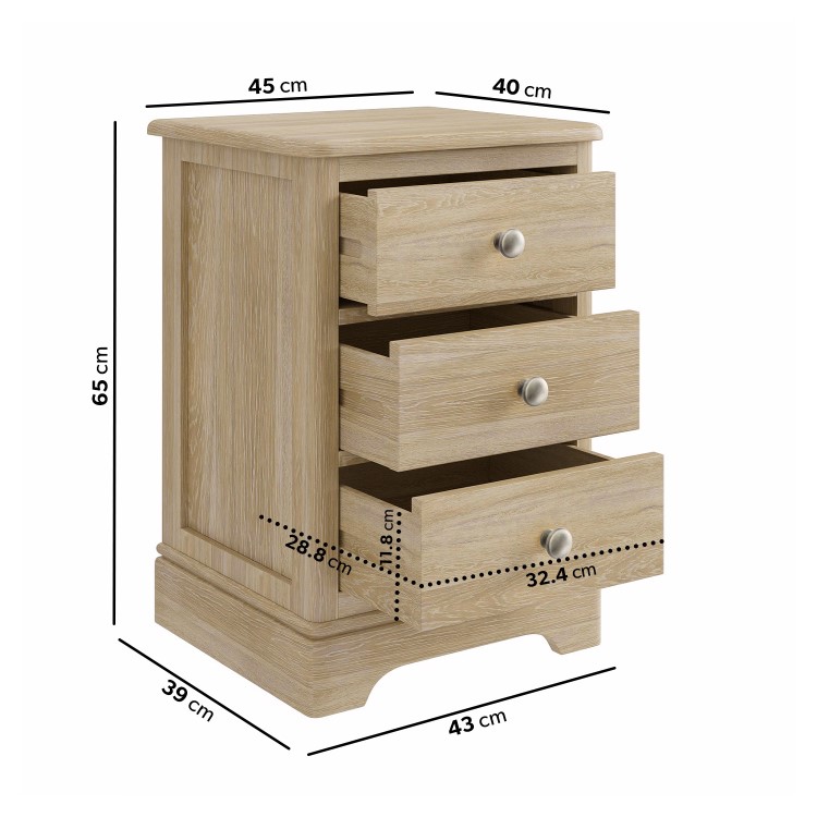 Tall Oak 3-Drawer Bedside Table - Alexander