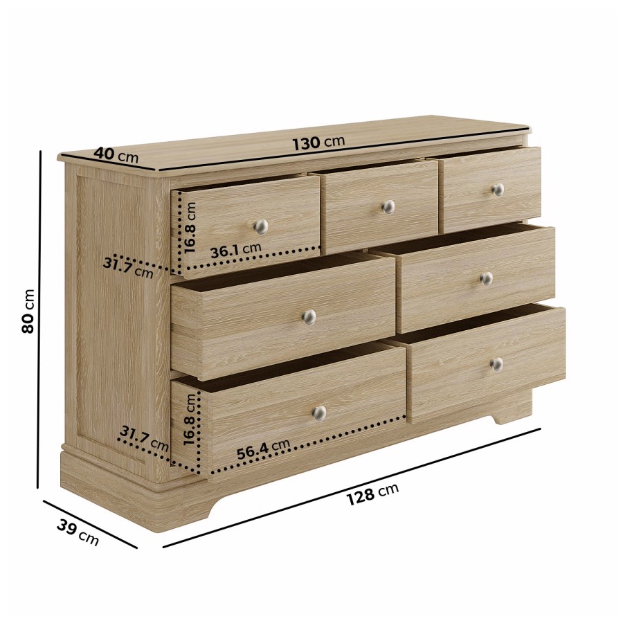Wide Oak Chest of 7 Drawers - Alexander
