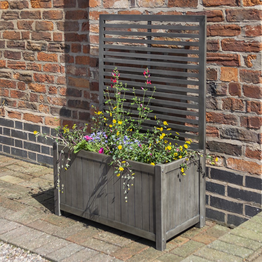 Alderley Grey Wooden Planter Box with Trellis - Rowlinson 