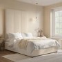 Beige Velvet Double Ottoman Bed with Wall-Mounted Headboard - Alisha