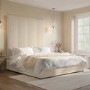 Beige Velvet Super King Ottoman Bed with Wall-Mounted Headboard - Alisha