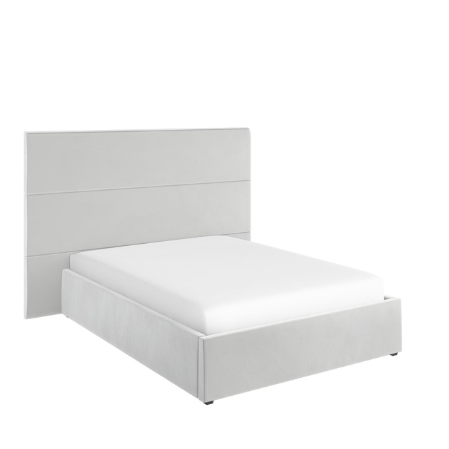 Grey Velvet Double Ottoman Bed with Wall-Mounted Headboard - Alisha