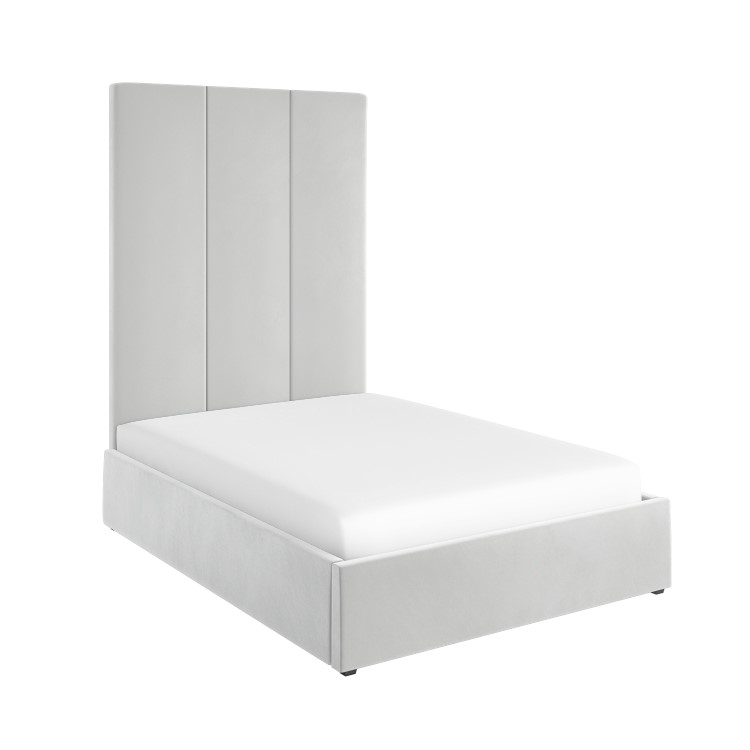 Grey Velvet Double Ottoman Bed with Wall-Mounted Headboard - Alisha