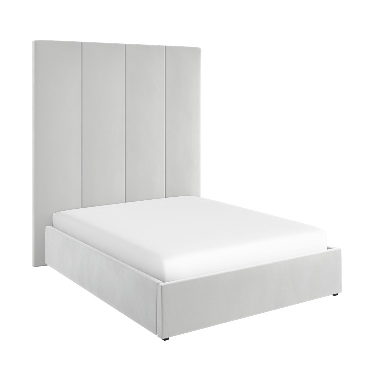 Grey Velvet King Size Ottoman Bed with Wall-Mounted Headboard - Alisha