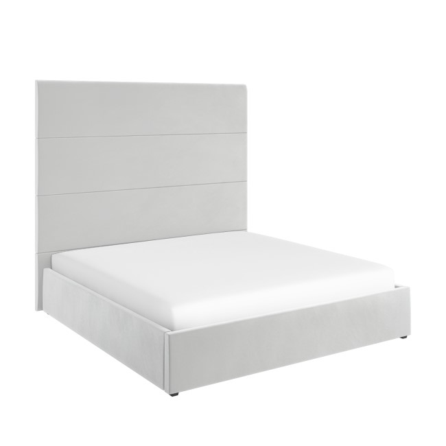 Grey Velvet Super King Ottoman Bed with Wall-Mounted Headboard - Alisha